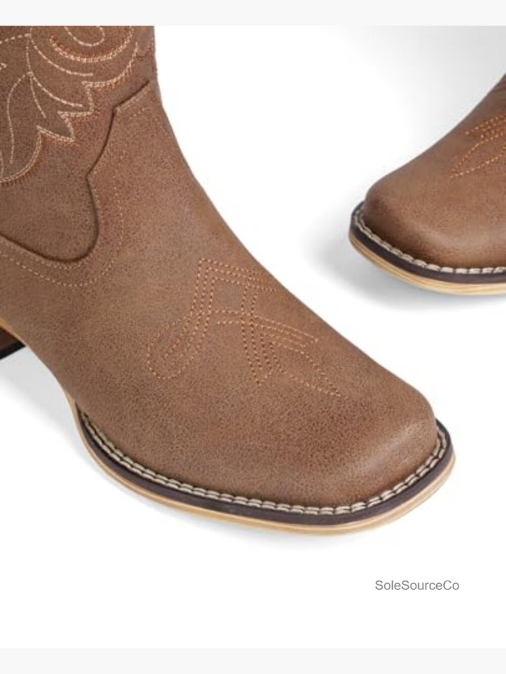 Women's Square Toe Mid Calf Cowgirl Boots Low Chunky Heel Pull On - Picture 5 of 7